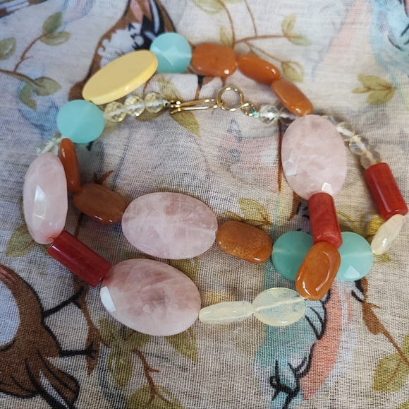Stone Necklace Rose Quartz? Spring Jewelry Butter Lucite Carnelian? - Picture 2 of 8